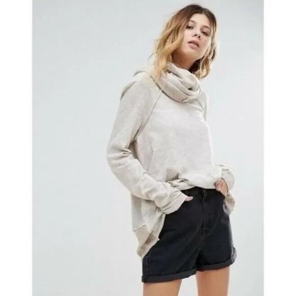 Free People Beach Oatmeal Beige Two Body Cowl Neck Knit Sweater - Picture 1 of 6